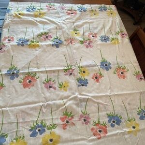 Vintage Floral Poppy Print FULL FLAT SHEET Flowers Vtg